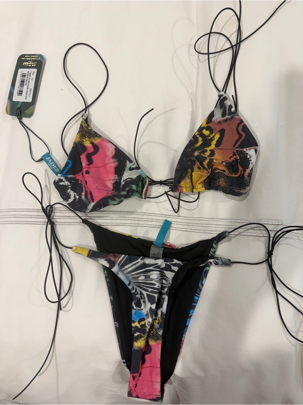 Jaded London butterfly Tie-String Triangle Bikini - Pink/Yellow/Black